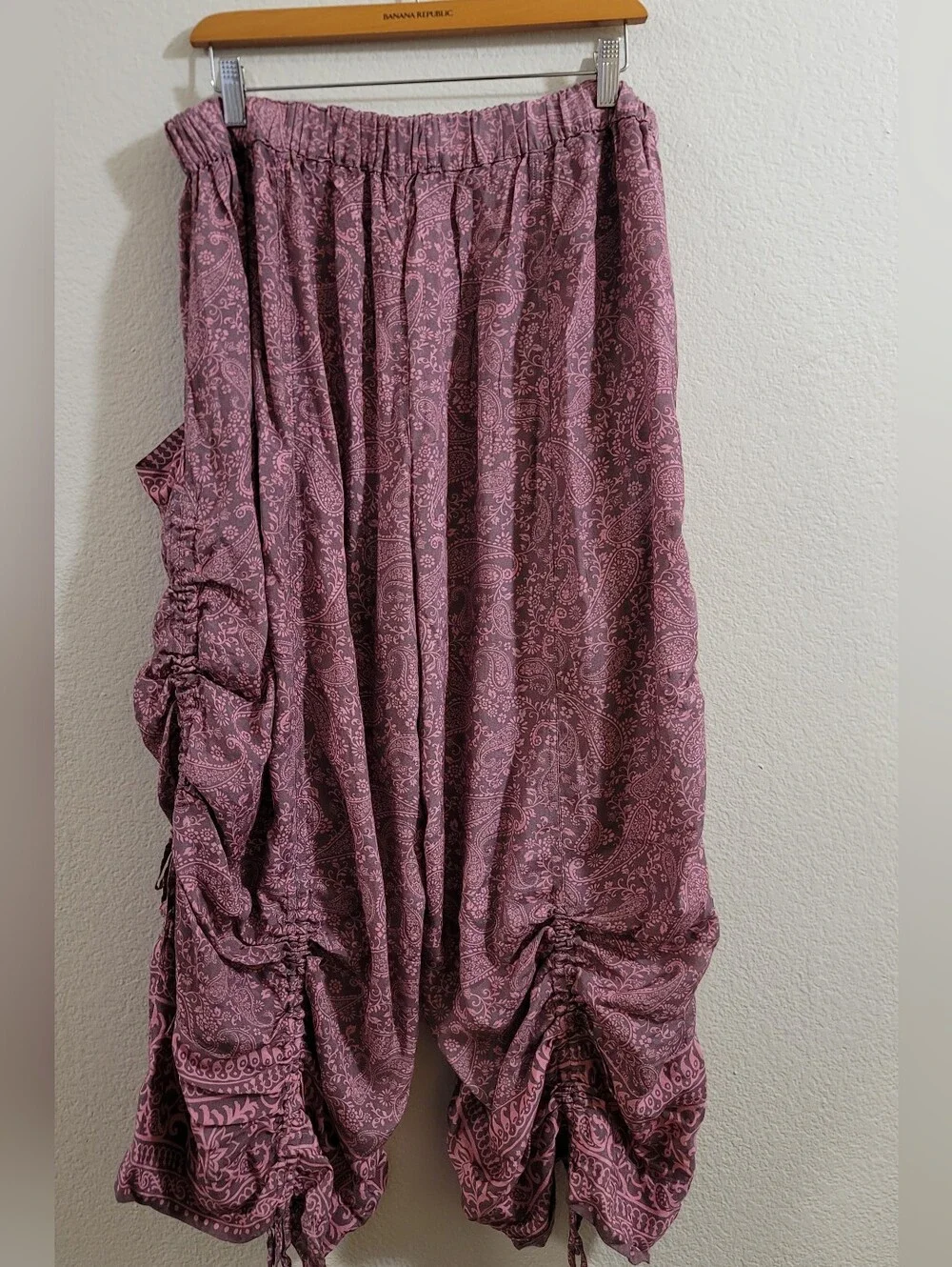 Free People Flora Pull On Bustle Trouser Paisley Ruched Leg L Paisley